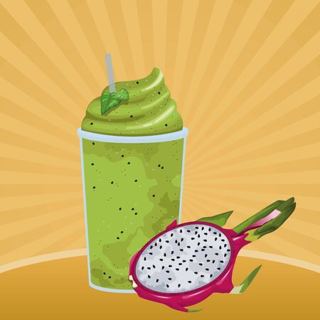 tropical fruit and smoothie drink with pitahaya icon cartoon in pop art background vector illustration graphic designのイラスト素材