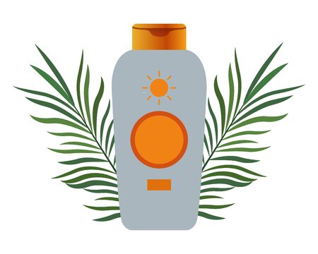 Sun bronzer product with tropical leaves cosmetic product ,vector illustration graphic design.のイラスト素材