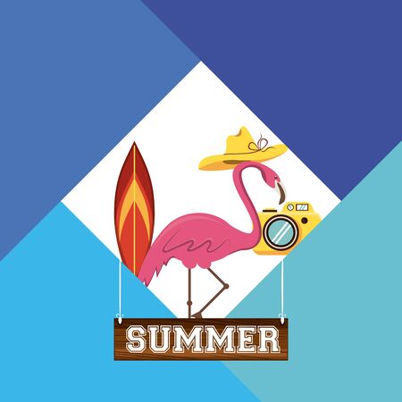 Summer and beach cartoons in rhombus frame over colorful background vector illustration graphic designのイラスト素材