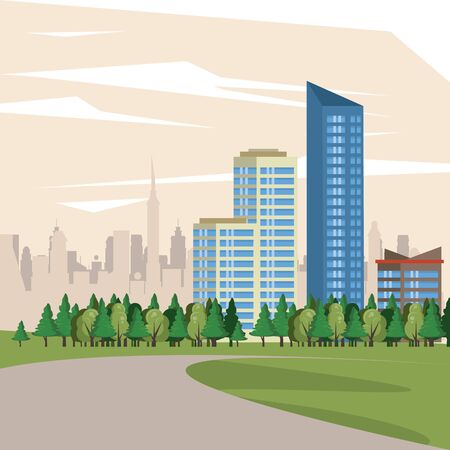 Urban buildings skysrapers and park cityscape view scenary vector illustration graphic designのイラスト素材