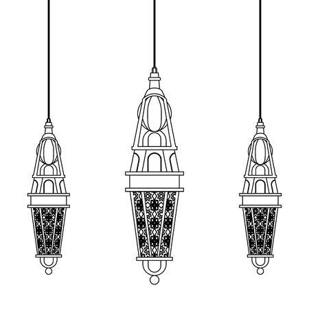 lanterns decoration festival hanging golden lamps, arabic and oriental culture cartoon vector illustration graphic designのイラスト素材