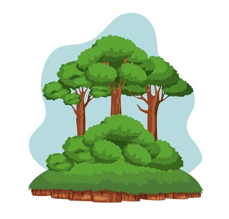 trees and shruberry over a piece of ground with grass icon cartoonのイラスト素材