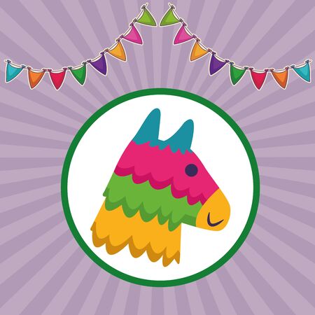 mexican traditional culture with horse pinata head icon cartoon in round icon and pendants vector illustration graphic designのイラスト素材