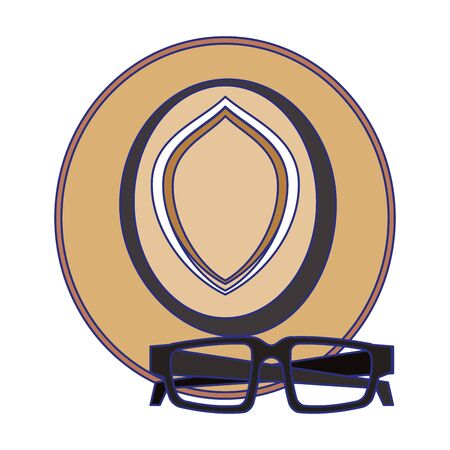 Summer hat and glasses topview fashion accesory isolatedのイラスト素材