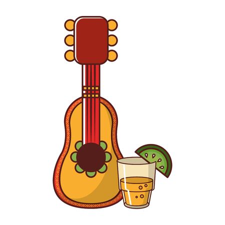 mexico culture and foods cartoons glass lemon cut on the edge and mariachi guitar vector illustration graphic designのイラスト素材