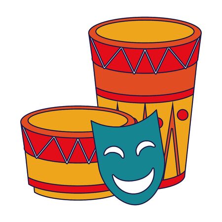 party mask with drums festive carnival costume celebration decoration cartoon vector illustration graphic designのイラスト素材