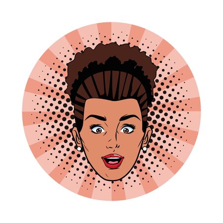 young afroamerican woman face avatar profile picture cartoon character portrait with colorful and strips pop art background with spray point vector illustration graphic designのイラスト素材