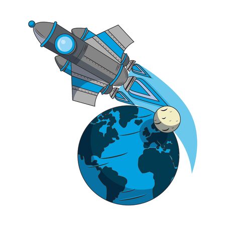 universe space galaxy astronomy science spaceship rocket taking off from planet cartoon vector illustration graphic design vector illustration graphic designのイラスト素材