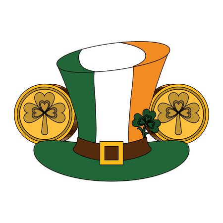 saint patricks day irish tradition leprechaun hat with ireland flag and coins with clover cartoon vector illustration graphic designのイラスト素材