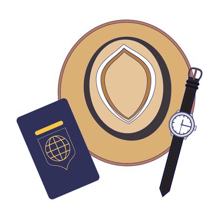 Travel vacations hat passport and wristwatch cartoonsのイラスト素材