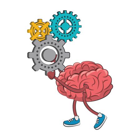 Brain with shoes holding gears pieces cartoons vector illustration graphic designのイラスト素材