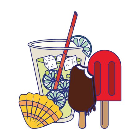 Lemonade with   ice cream and shell cartoons vector illustration graphic designのイラスト素材