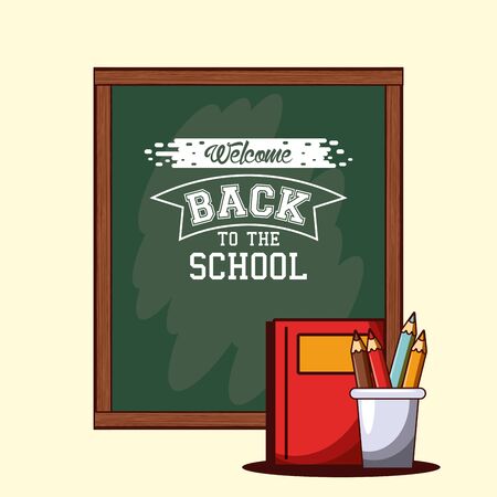 Back to school season card and poster, school utensils and supplies cartoons. vector illustration graphic designのイラスト素材