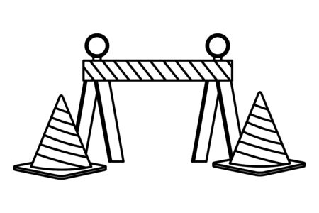 Construction tools and equipment barrier and traffic cone cartoons vector illustration graphic design.のイラスト素材