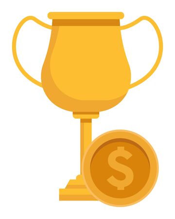 trophy cup award with money coins icon cartoonのイラスト素材