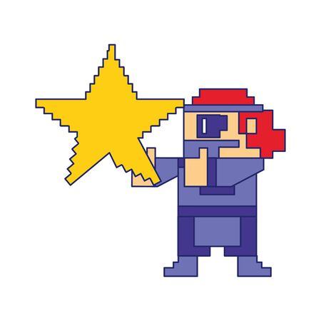 Videogame pixelated gangster character with star isolated vector illustration graphic designのイラスト素材