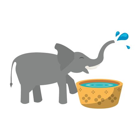 Elephant drinking water cartoon isolated vector illustration graphic designのイラスト素材