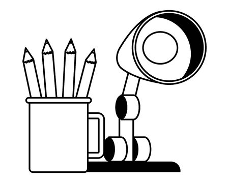 Office and workplace elements pencils in cup and light lamp cartoons ,vector illustration graphic design.のイラスト素材