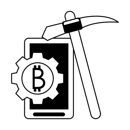 Bitcoin cryptocurrency smartphone mining pick and coin symbols vector illustration graphic designのイラスト素材