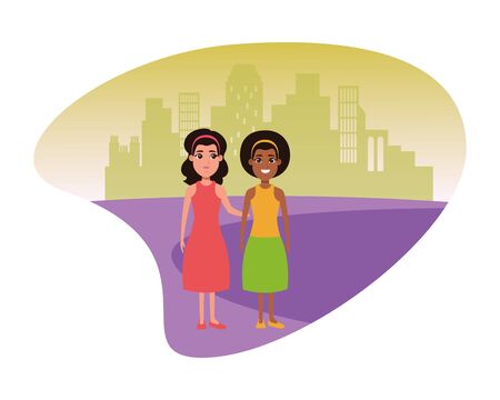 avatar women avatar afroamerican woman with bandana and brunette woman with bandana profile picture cartoon characterのイラスト素材