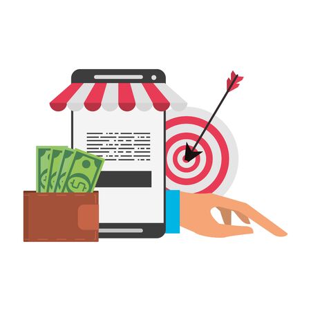 Online shopping and payment smartphone wallet and target dartboard symbols vector illustration graphic designのイラスト素材