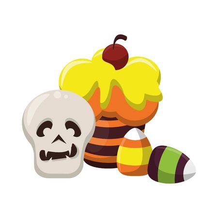 halloween october scary celebrationm skull cupcake with candys cartoon vector illustration graphic designのイラスト素材