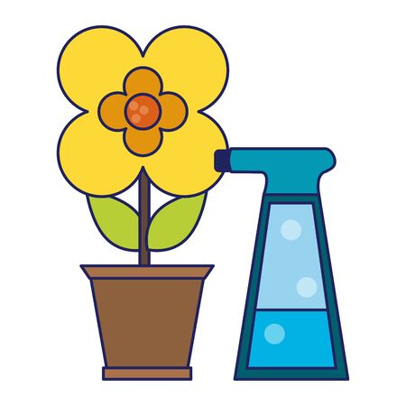 Gardening plants and tools flower in pot with water spray bottleのイラスト素材
