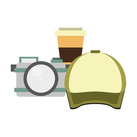 hipsters accessories for the holidays and camera coffee cup with cap isolated symbols Vector design illustrationのイラスト素材