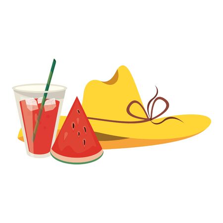 Summer hat watermelon and juice cup cartoons vector illustration graphic designのイラスト素材
