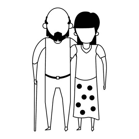 grandparents senior old retirement people grandmother and grandfather couple love cartoon vector illustration graphic designのイラスト素材