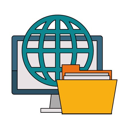 Office and business technology symbols computer and folder global sphere vector illustration graphic designのイラスト素材