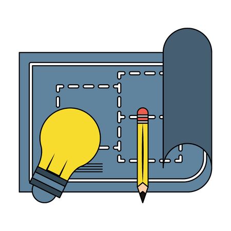 construction architectural project blueprint plan with engineer tools cartoon vector illustration graphic designのイラスト素材