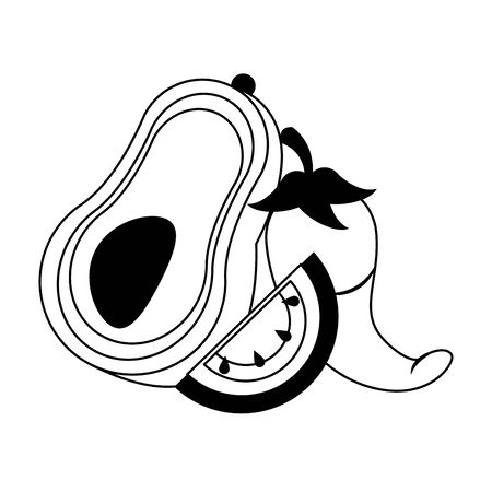 mexico culture and foods cartoons avocado and jalapeno also cut lemon vector illustration graphic designのイラスト素材