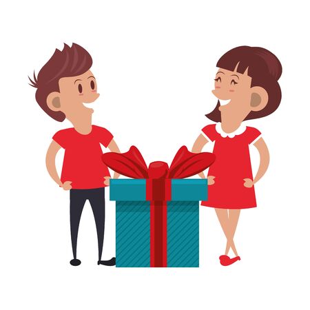 friends kids young children with gift box isolated cartoon vector illustration graphic designのイラスト素材