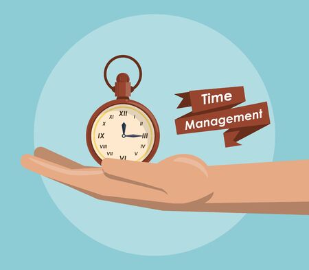 Time management concept and cartoons with ribbon banner vector illustration graphic designのイラスト素材