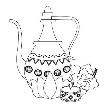indian traditional teapot with lotus flower and lit candle icon cartoon vector illustration graphic designのイラスト素材