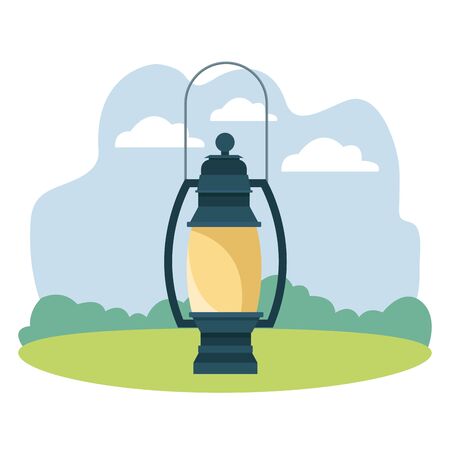 Camping vintage lantern equipment cartoon nature outdoors scenery background ,vector illustration graphic design.のイラスト素材