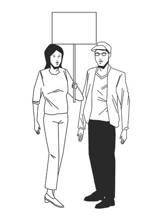 social activity public protest man protester with vector cartoon character black white vector illustrtion graphic designのイラスト素材
