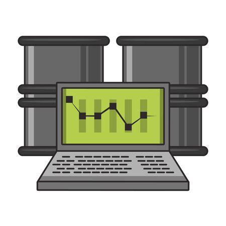 Online stock market investment laptop and petroleum barrels symbols vector illustrationのイラスト素材