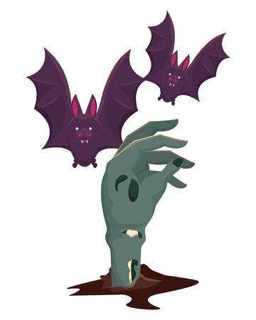 halloween bats flying with hand zombie vector illustration designのイラスト素材