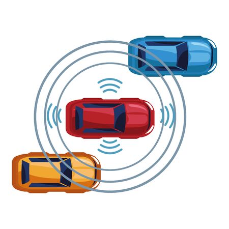 cars transport sedan vehicles with sensing system wireless connection technology cartoon vector illustration graphic designのイラスト素材