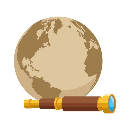 retro world map and telescope navigation vector illustration designのイラスト素材