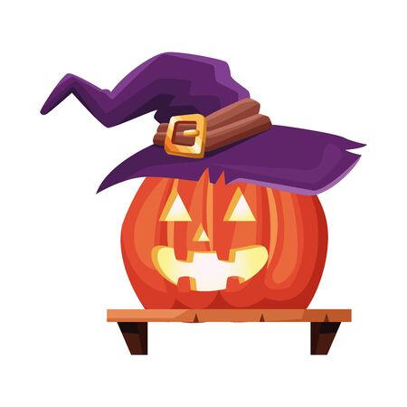 halloween pumpkin with witch hat vector illustration designのイラスト素材