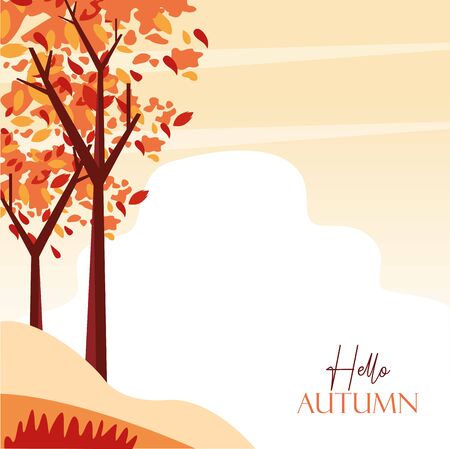 hello autumn season scene with trees forest vector illustration designのイラスト素材