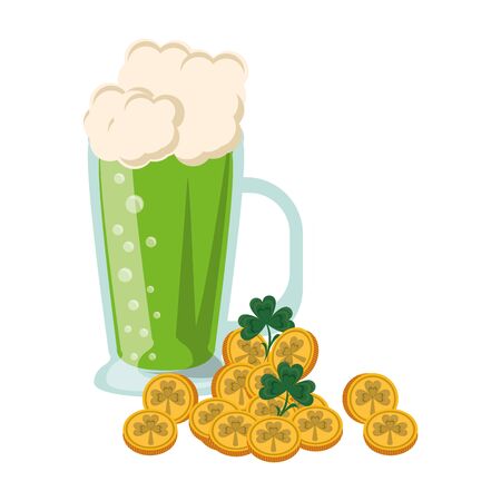 saint patricks day irish tradition golden coins with clovers and green beer cartoon vector illustration graphic designのイラスト素材