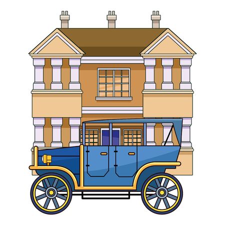 Classic and vintage big house building real estate with classic car parked vector illustration graphic design.のイラスト素材