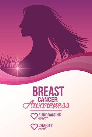 Breast Cancer Awareness Fundraise design with female body silhouette, vector illustrationのイラスト素材