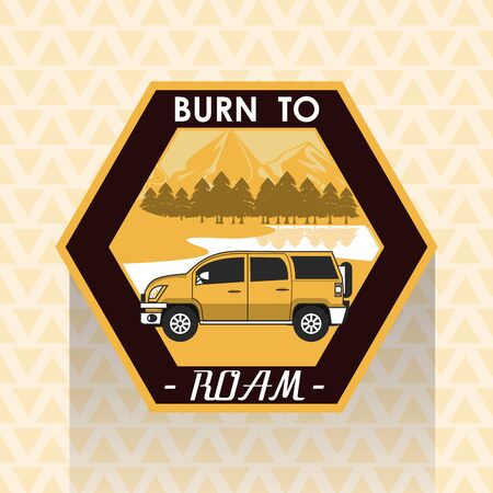 Camping explore summer patch emblem car on highway vector illustration graphic designのイラスト素材