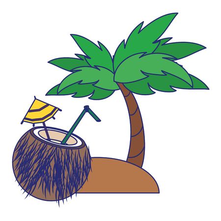 Summer island and coconut cocktail cartoons vector illustration graphic designのイラスト素材