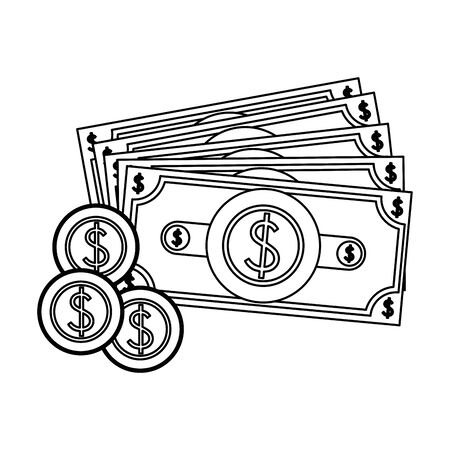 saving money finance banking, cash money bills and coins cartoon vector illustration graphic designのイラスト素材